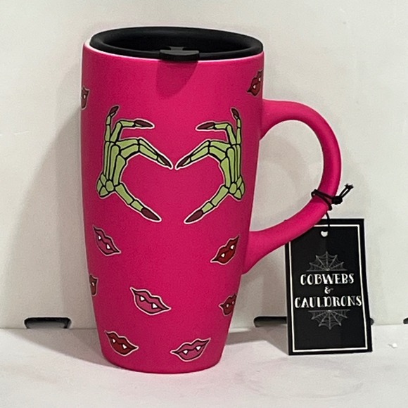 Cobwebs & cauldrons insulated mug cup lid travel Halloween gift vampire love new - Picture 1 of 8